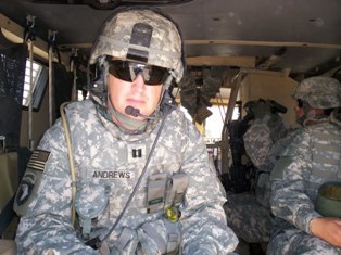 Chaplain Andrews in MRAP on a Combat Patrol